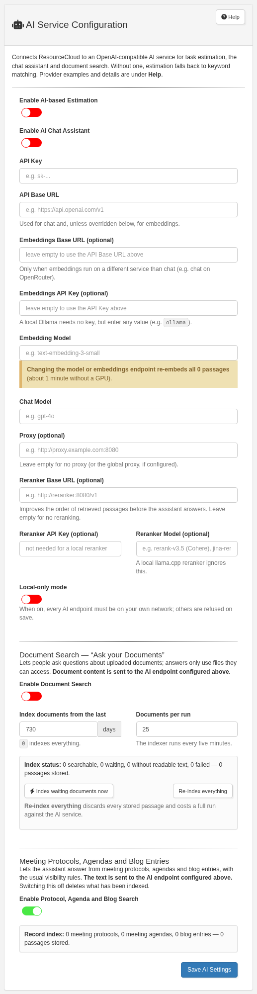 AI service configuration card