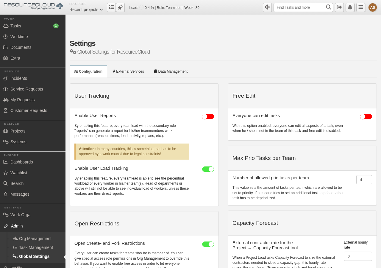 Global settings, Configuration tab
