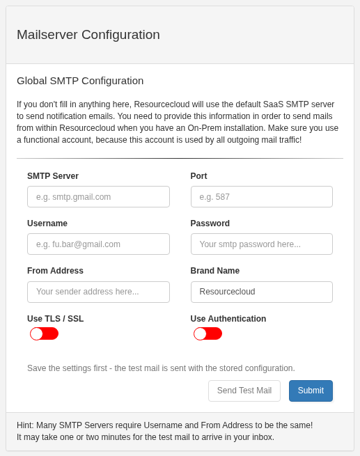 Mailserver configuration card
